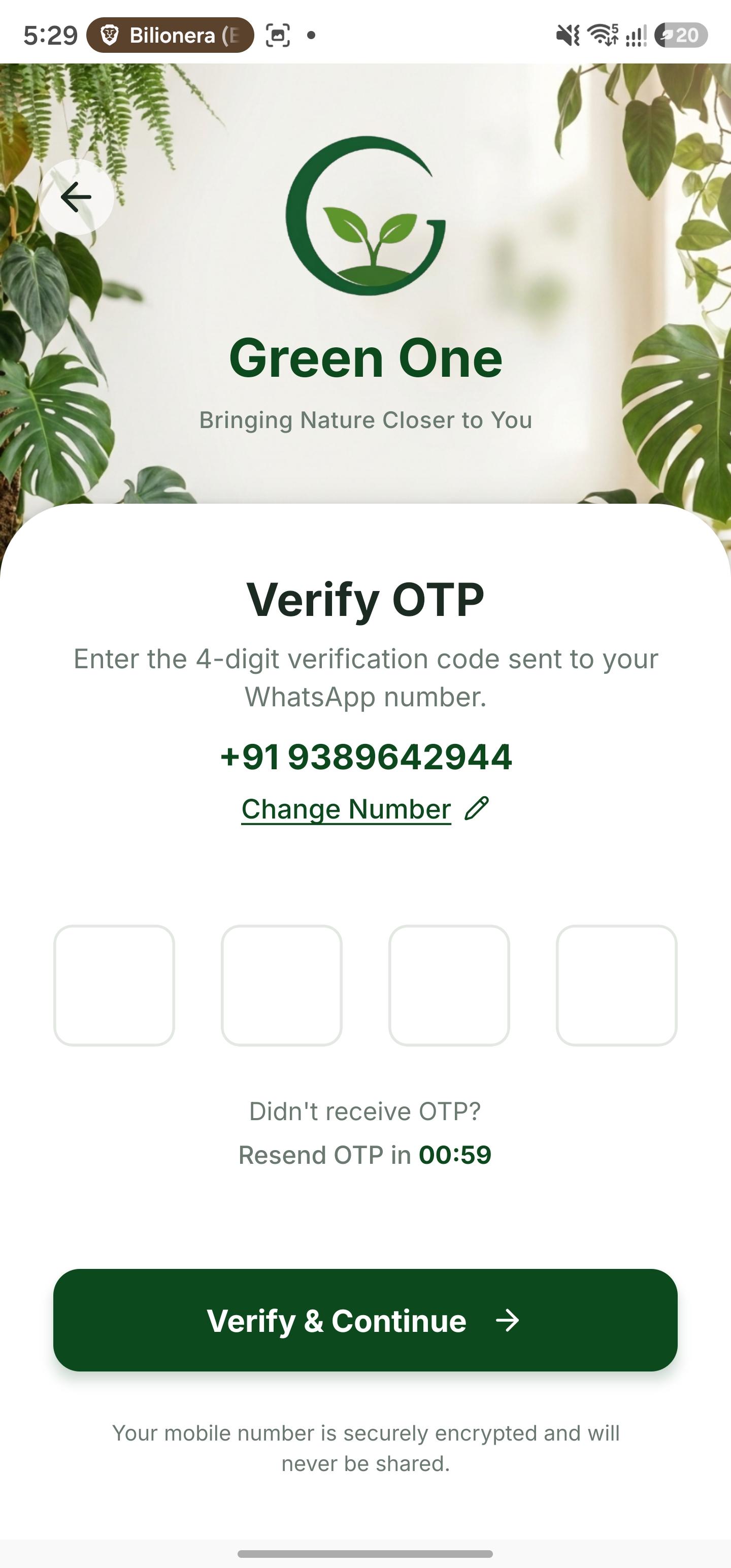 Green One CMS mobile app screenshot