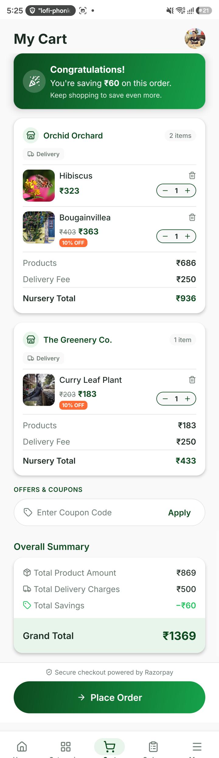 Green One CMS mobile app screenshot