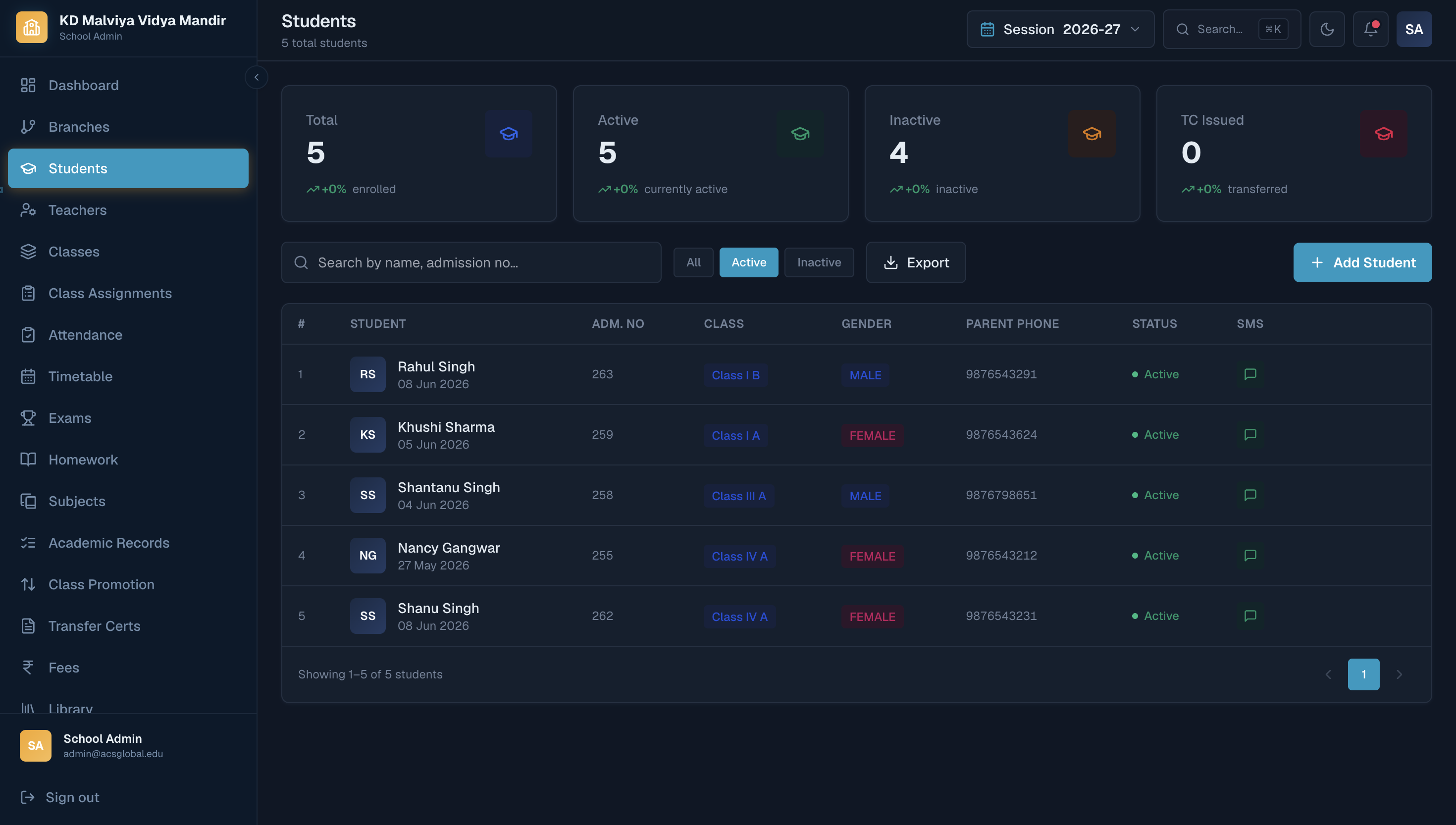 SchoolSaaS product screenshot