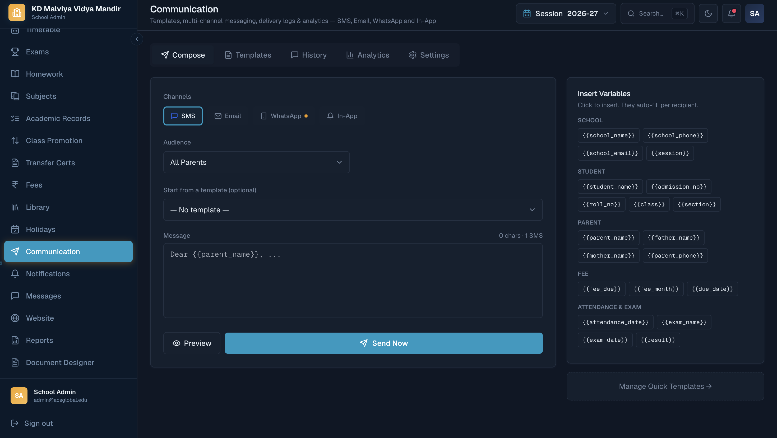 SchoolSaaS product screenshot