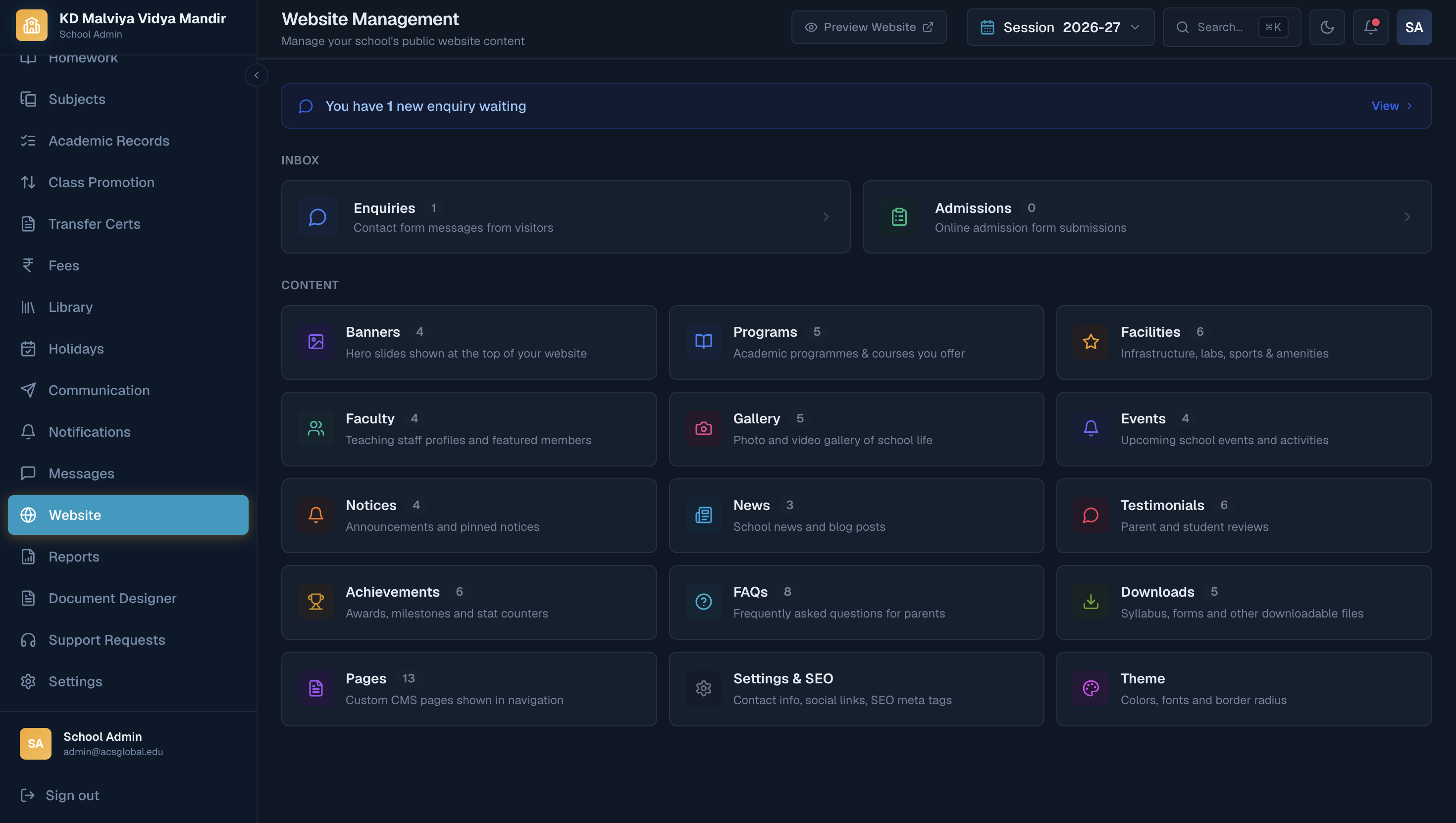SchoolSaaS product screenshot